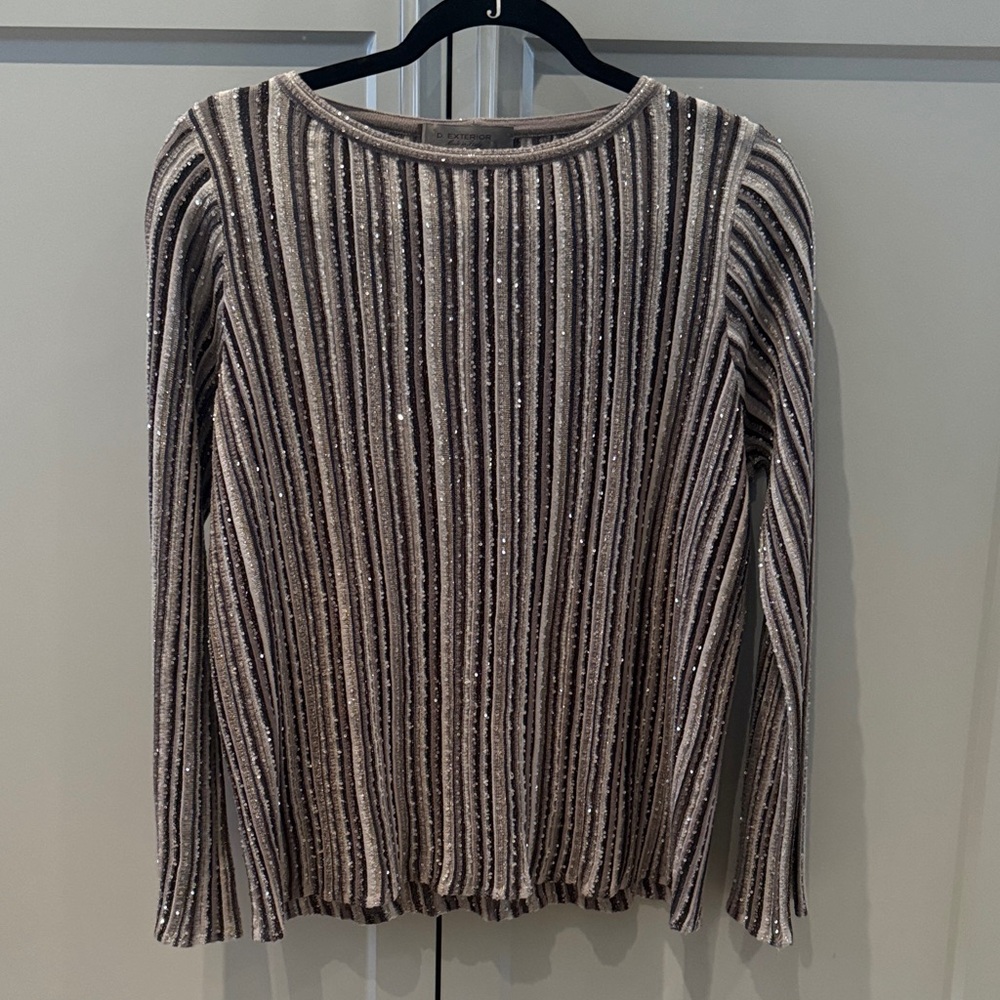 D Exterior Striped Sequin Sweater
